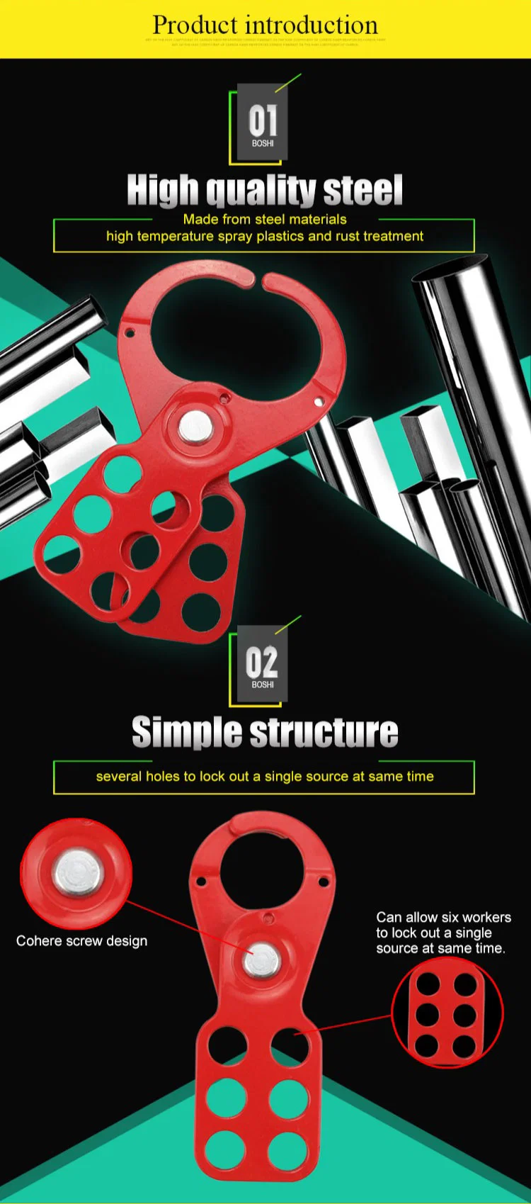Bozzys Customized Design Steel Material Red Safety Lockout Hasp