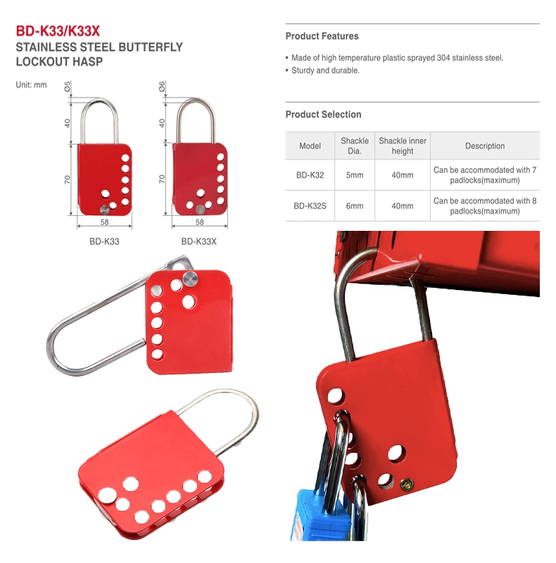 Bozzys Stainless Steel Red Butterfly Lockout Hasp Suitable for 7 Padlocks