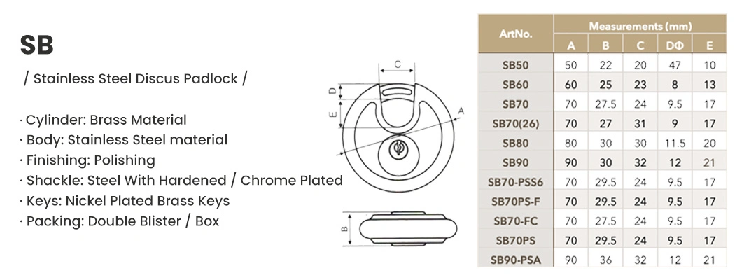 Keyed Alike Stainless Steel Disc Padlock for Storage Unit