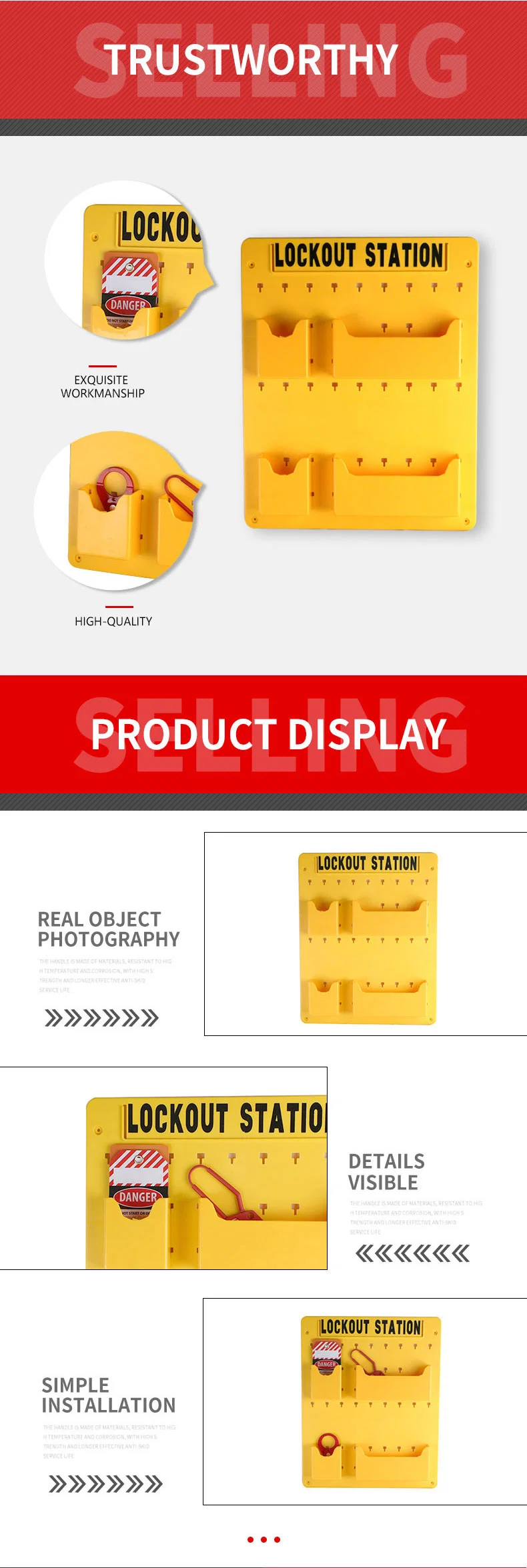 Yellow ABS Industry Wall Mounted Lockout Station Safety Lockout Tagout Loto Manufacturer