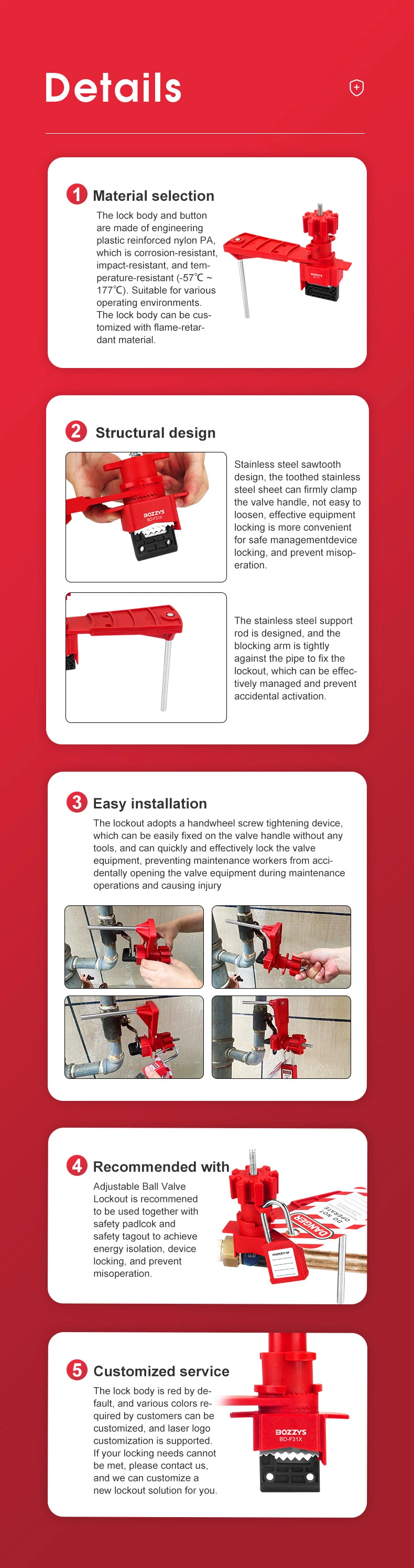 Bozzys Single Arm Universal Ball Valve Lockout