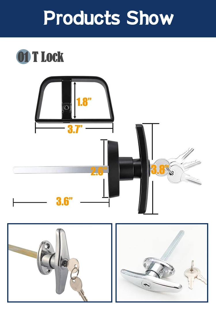 Hot Sale Aluminium Pop out Folding Chrome Plated Barn Garage Door T Handle Lock with Inside Slide Lock Latch