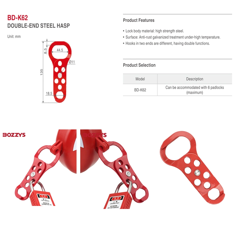 Bozzys Red Double-Heads High Strength Steel Lockout Hasp with 6 Holes