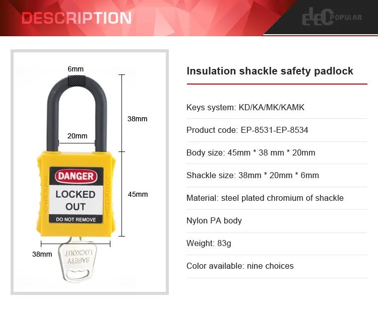 China Supplier Insulation Short Shackle Durable Safety Padlocks