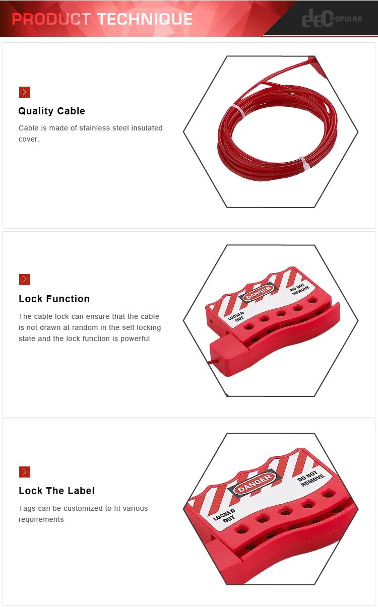 China Factory Industrial Safety Steel Insulation Cable Lockout Device