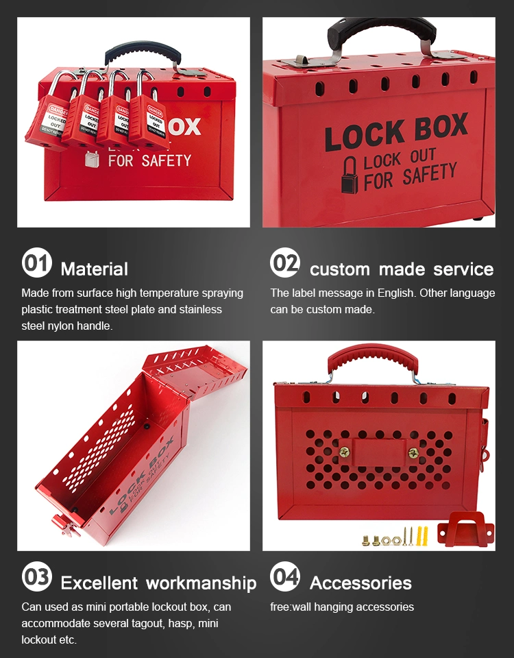 Combination Red Loto Lock Brady Portable Steel Safety Group Lockout Box with Padlock Key