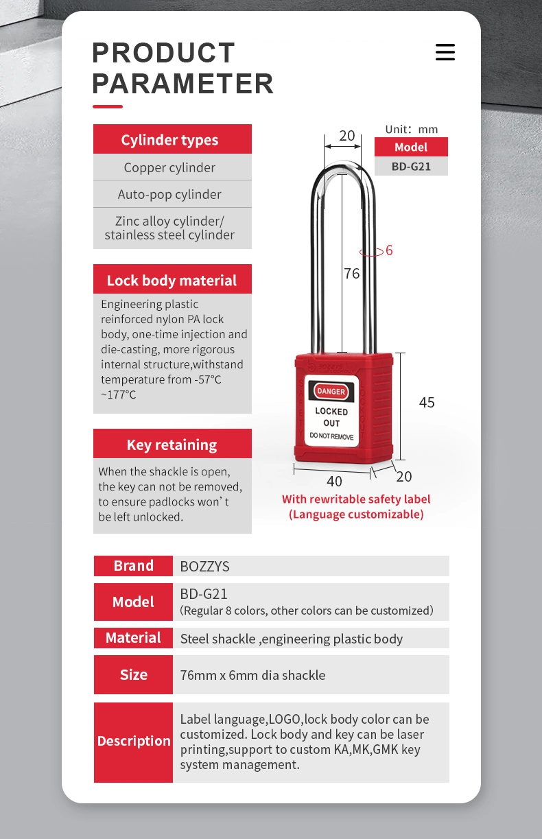 Long Steel Shackle Lockout Loto Padlock