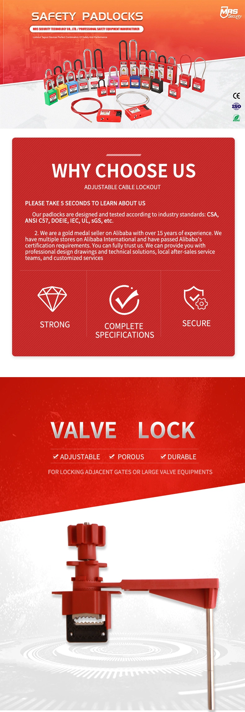 Universal Valve Lockout Security Lockout Tagout Safe Lock Padlock Loto Manufacturer