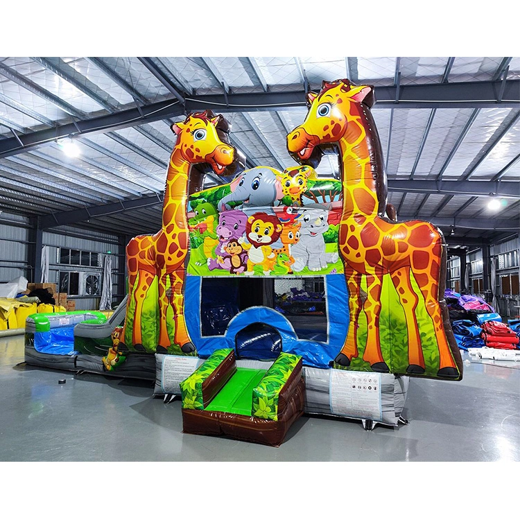 Commercial Giraffe Inflatable Bouncer House Bouncing Jumping Castle with Slide for Kids