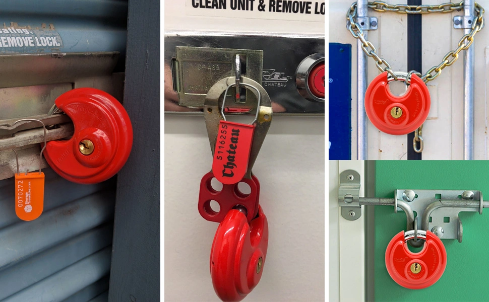 Stainless Steel Disc Padlock in Red Keyed Alike Self Storage Management Lock