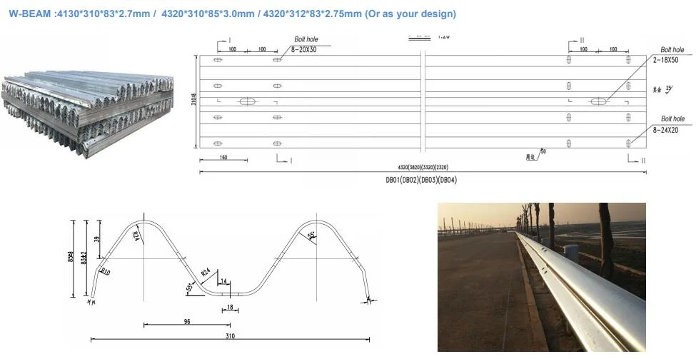 Hot Dip Galvanized W Beam Highway Guardrail Customized Steel Traffic Crash Barrier for Road Safety