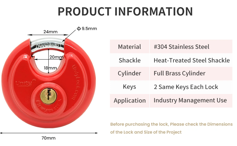 Stainless Steel Disc Padlock in Red Keyed Alike Self Storage Management Lock