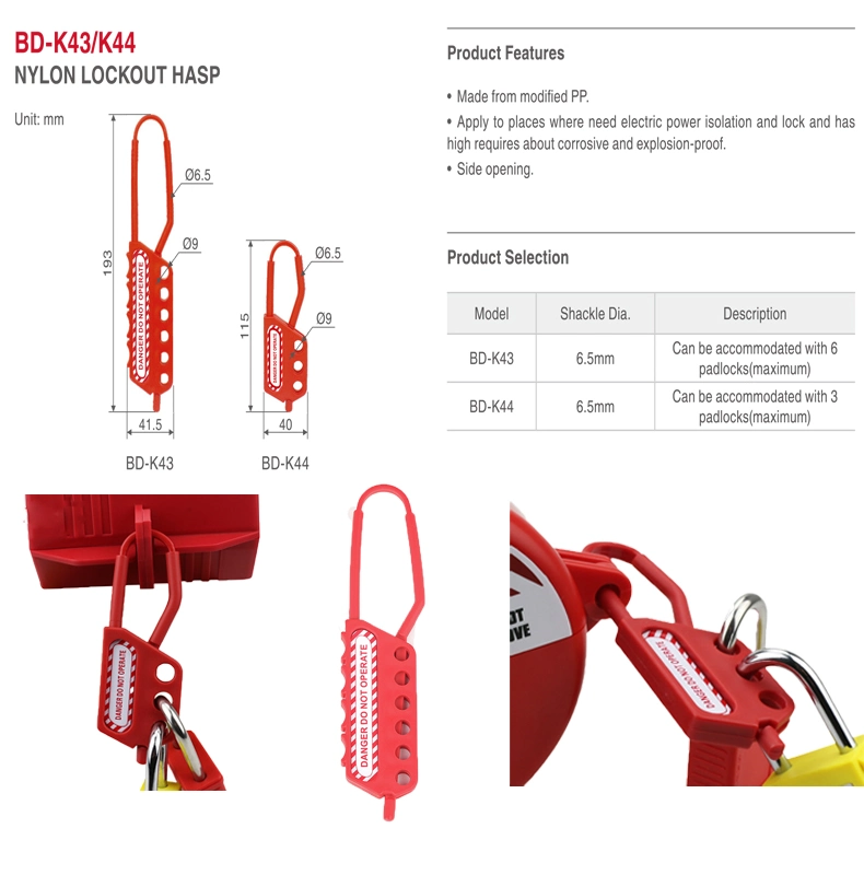 High Quality Industrial PP Red 6 Keyholes Insulation Security and Safety Nylon Lockout Hasp