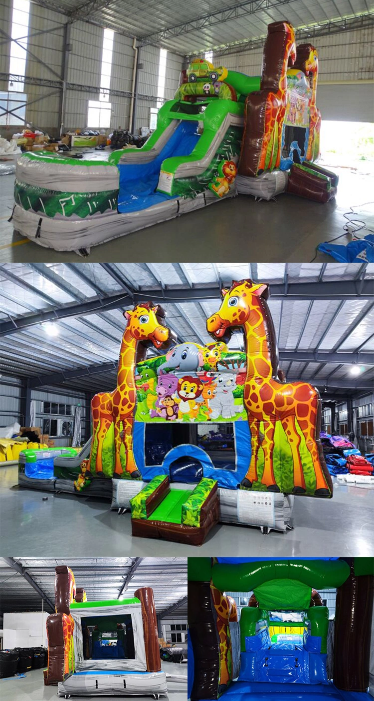 Commercial Giraffe Inflatable Bouncer House Bouncing Jumping Castle with Slide for Kids