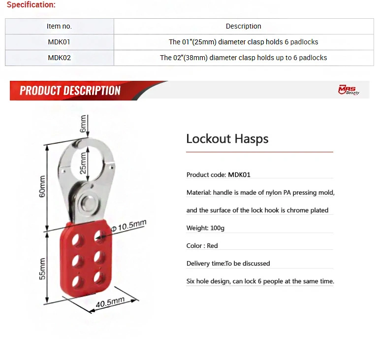 Safety Loto Device 25mm Hasp Hook Diameter Safety Steel Hasp Lockout Tagout