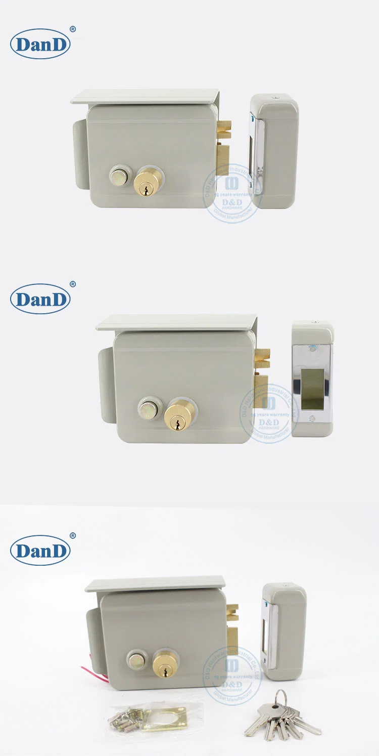 Security Brass Rim Cylinder Electromagnetic Electric Lock Set Hardware Iron Deadlock Safety Steel Gate Lock Surface Mounted Long Throw Rim Door Locks with Keys