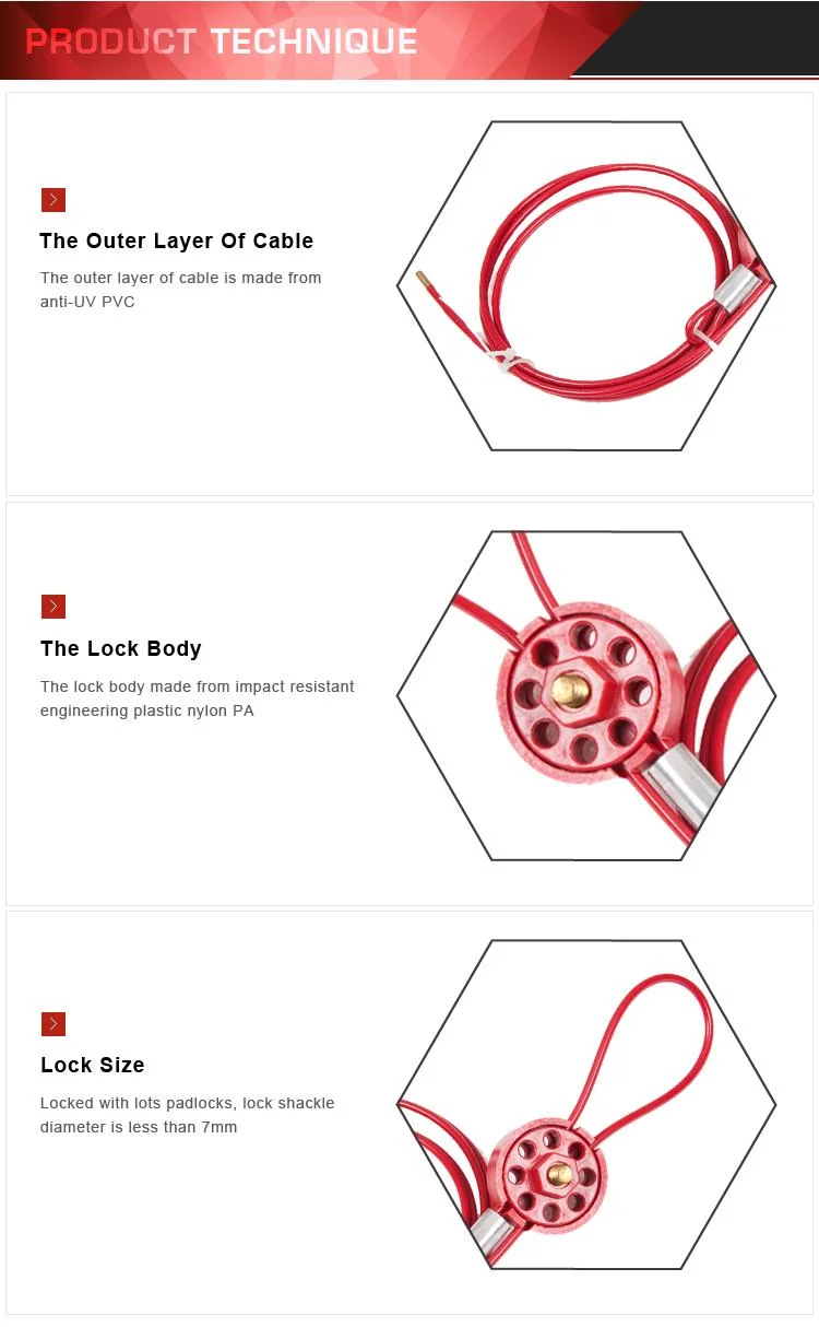 Lockout Tagout Cable Lock, Adjustable Steel Vinyl Coated Cable Lockout