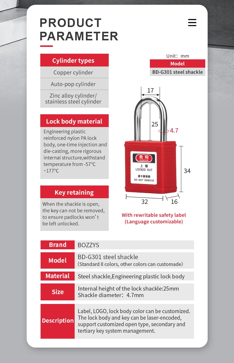 Bozzys Small Isolated Electric Nylon Safety Padlock