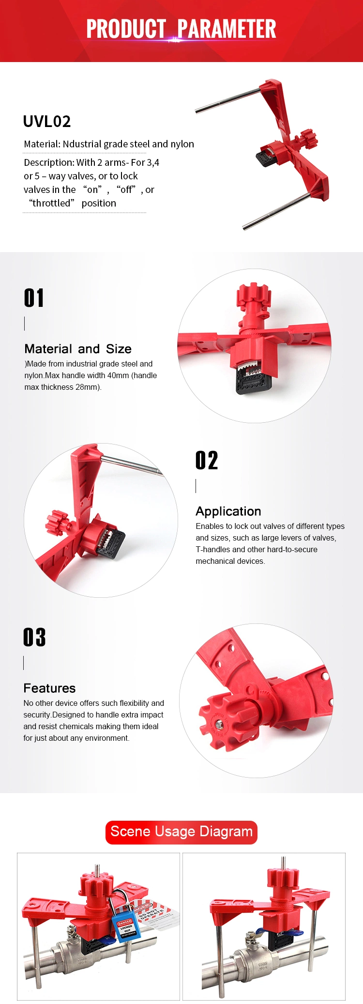 Lockey OEM Universal Gate Valve Lockout with Two Blocking Arms