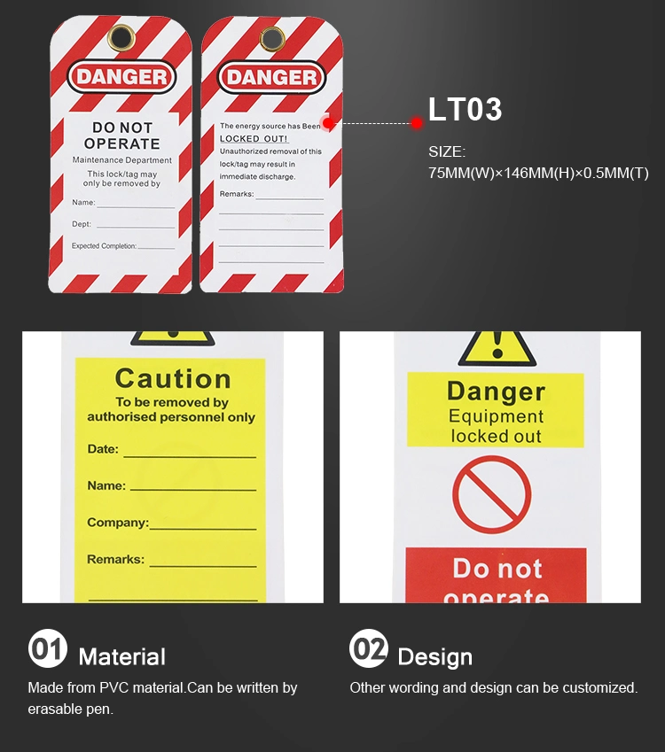 PVC Plastic Customized Do Not Operate Safety Lockout Tag Warning Tagout