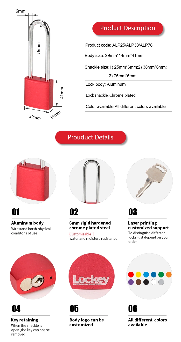 Industrial Steel Shackle Square Chrome Plated Safety Aluminum Padlock