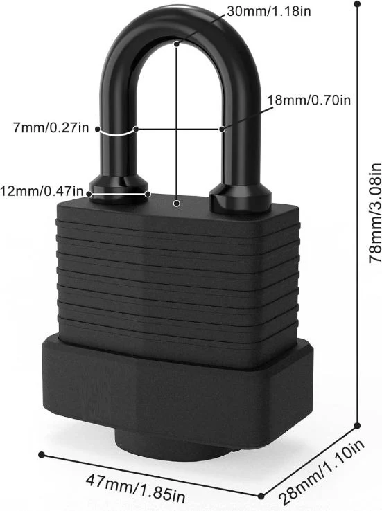 Anti-Water Iron Padlock with Plastic Cover, 67mm Lock Body, with Hardened Steel Long Shackle.