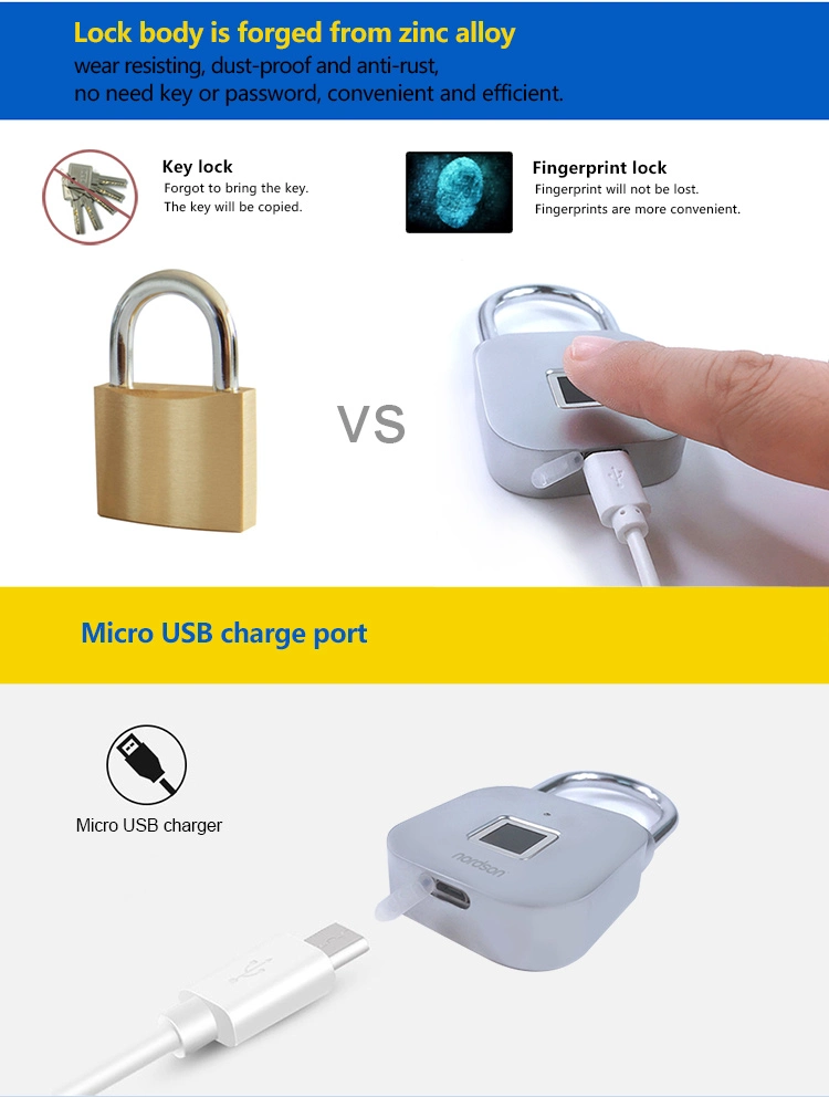 High Security Widely Used Keyless USB Charge Port Smart Cabinet Home Door Bookshelf Backpack Safety Luggage Biometric Electronic Smart Fingerprint Padlock