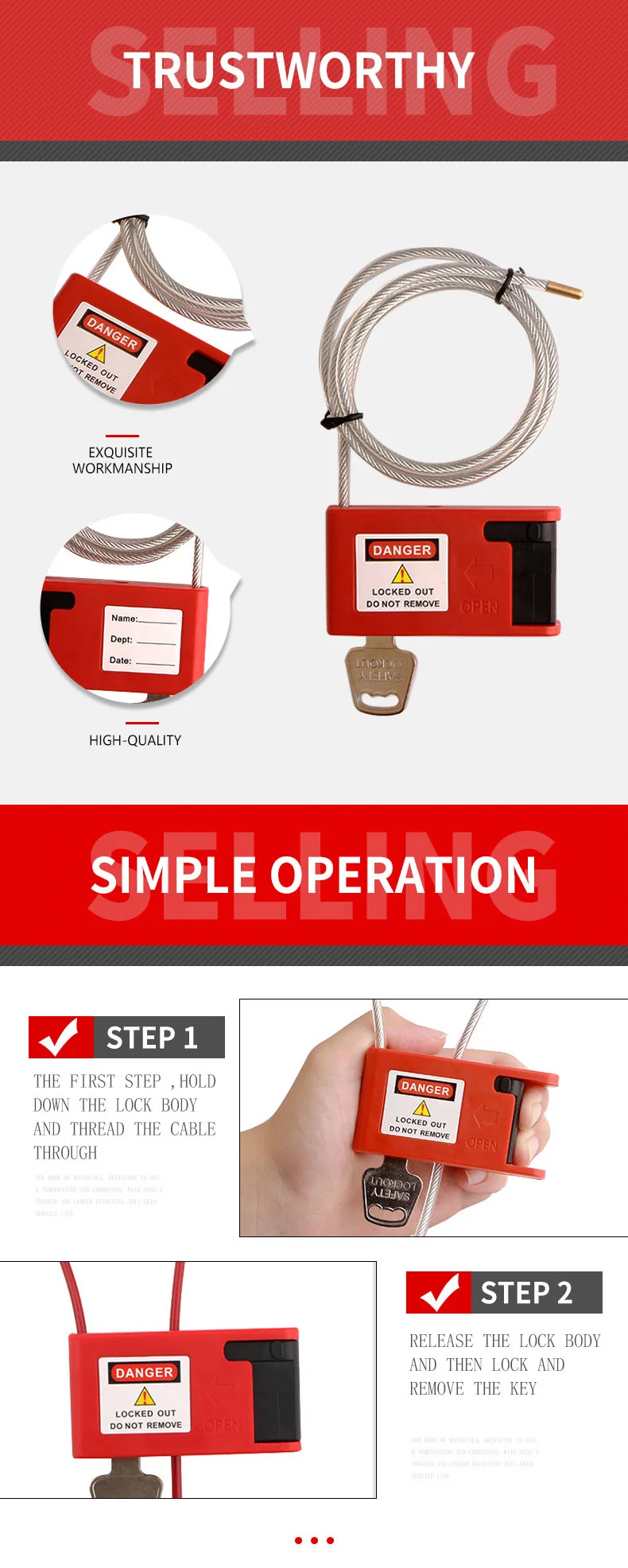 Adjustable Safety Steel Wire Cable Lockout Tagout Security Lock Loto