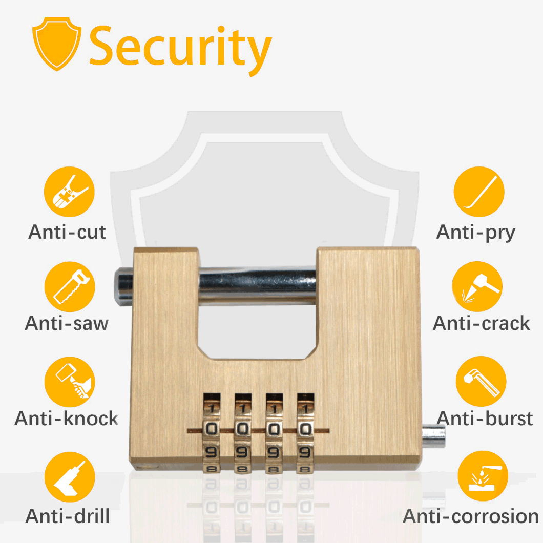 Warehouse Steel Shackle Locking Hardened Shackle Solid 70mm Combination Rectangular Brass Padlock