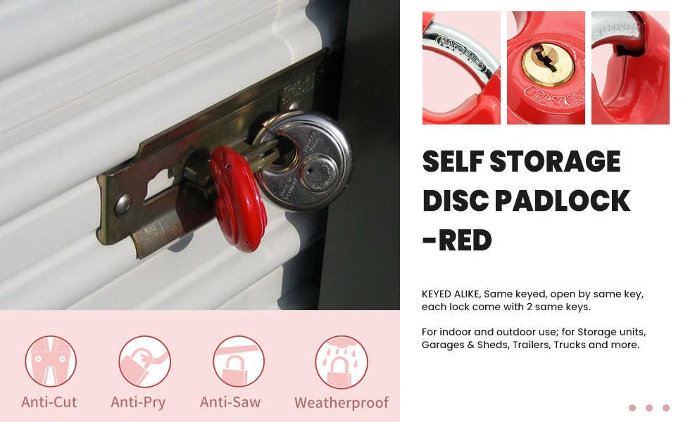 Stainless Steel Disc Padlock in Red Keyed Alike Self Storage Management Lock