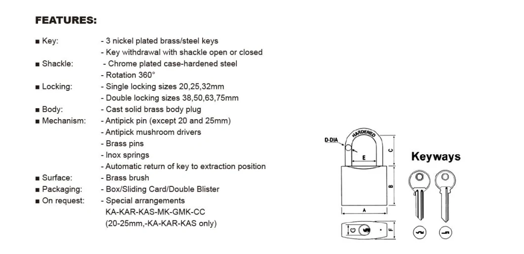 High Security European Model Brass Padlock (018)