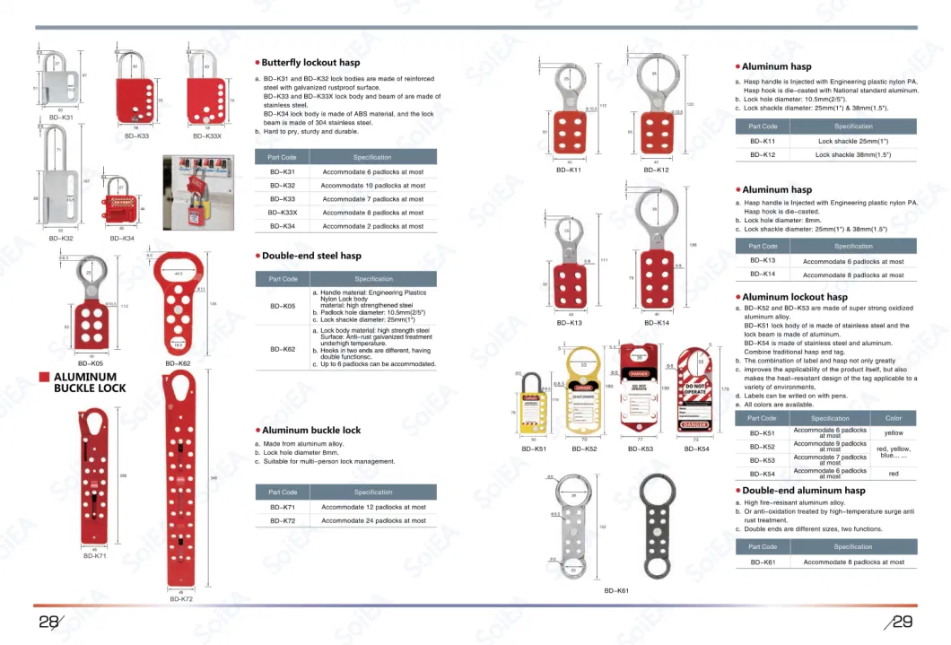 Lockout Tagout Kit Red Industrial Proof Locks 6 Holes for Safety Lockout Devices Safety Padlock Lockout Tagout Hasp