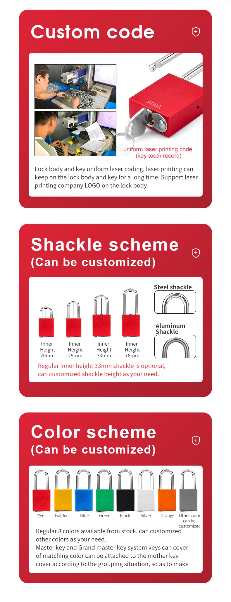 Safety Aluminum Lockout Padlocks with Automatic Pop-up Hardened Steel Shackle