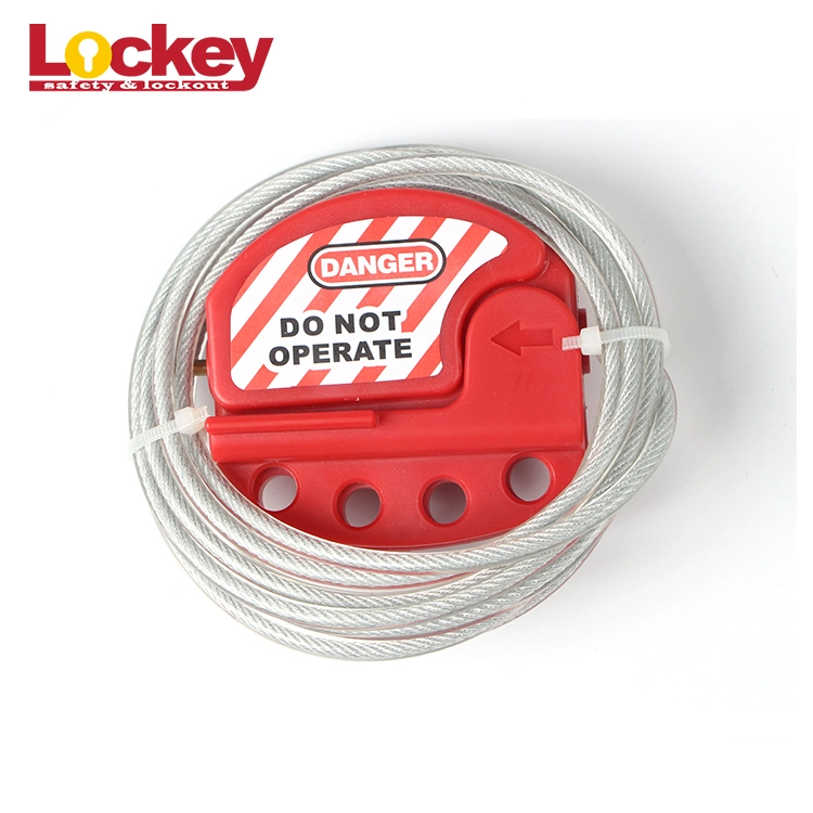 Red Plastic Adjustable Steel Cable Lockout with 4 Lockout Hole