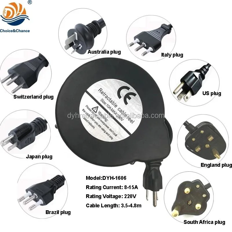 Extension Power Cord Retractable Cable Reel with UK Plug