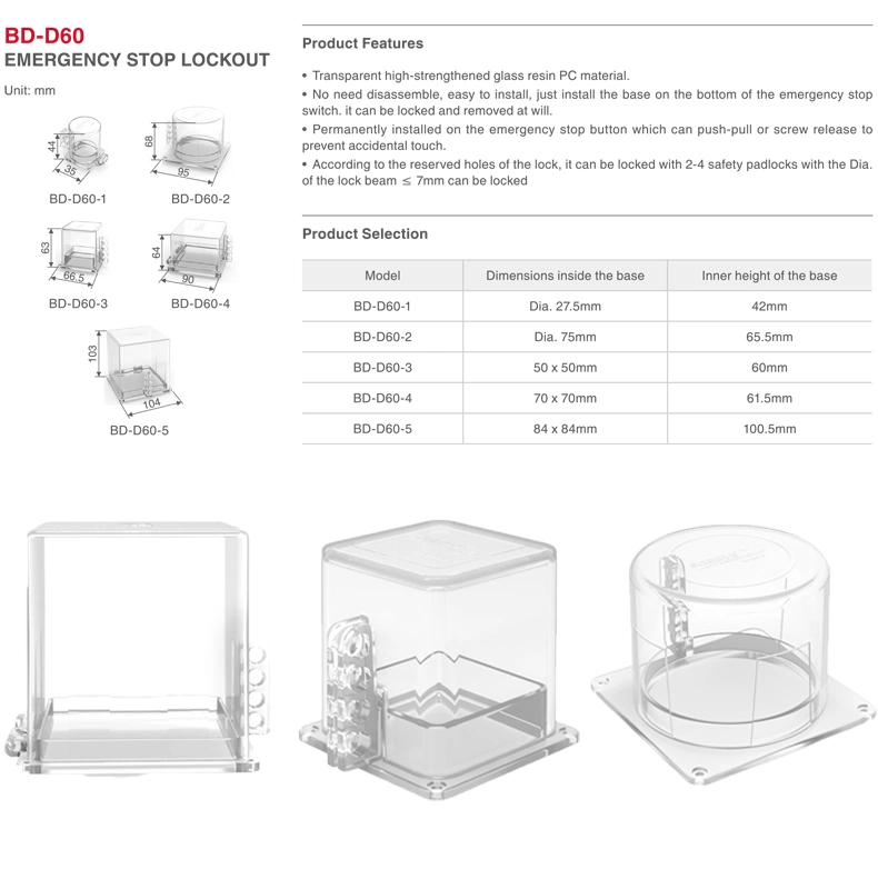 Transparent E-Stop Push Button Lockout Cover Fix with Screws or Industrial Glue