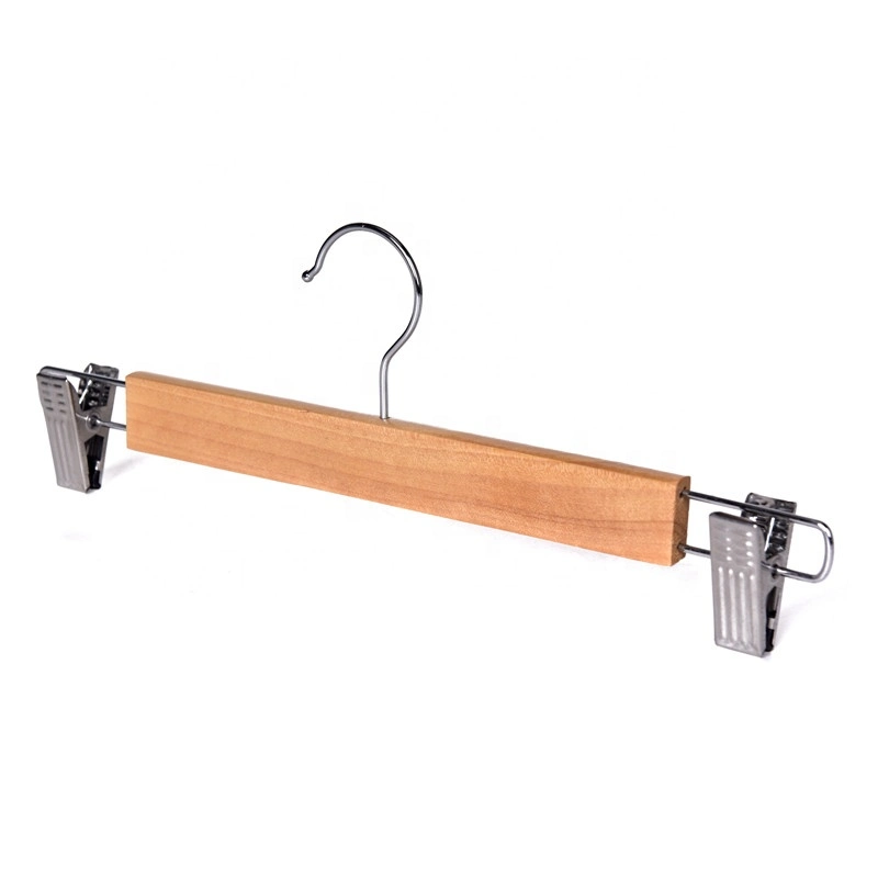 Natural Colored Wooden Hanger with Metal Clips, Hot Selling Wooden Pant Hanger