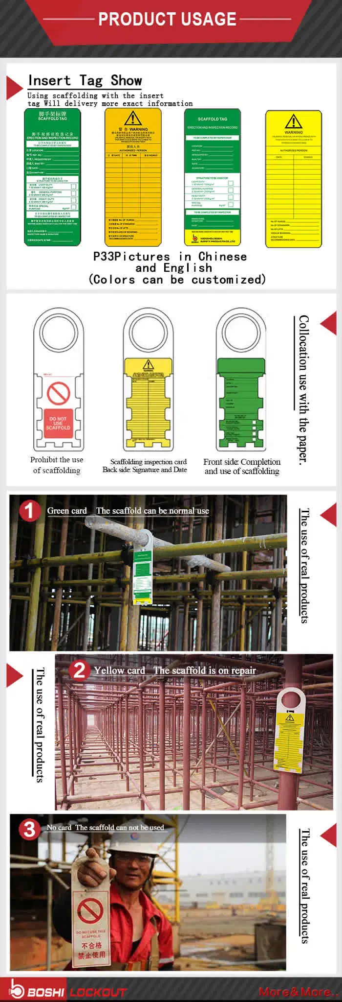 Colorful OEM Safety Warning Signs PVC Industrial Scaffolding Tagout Kit