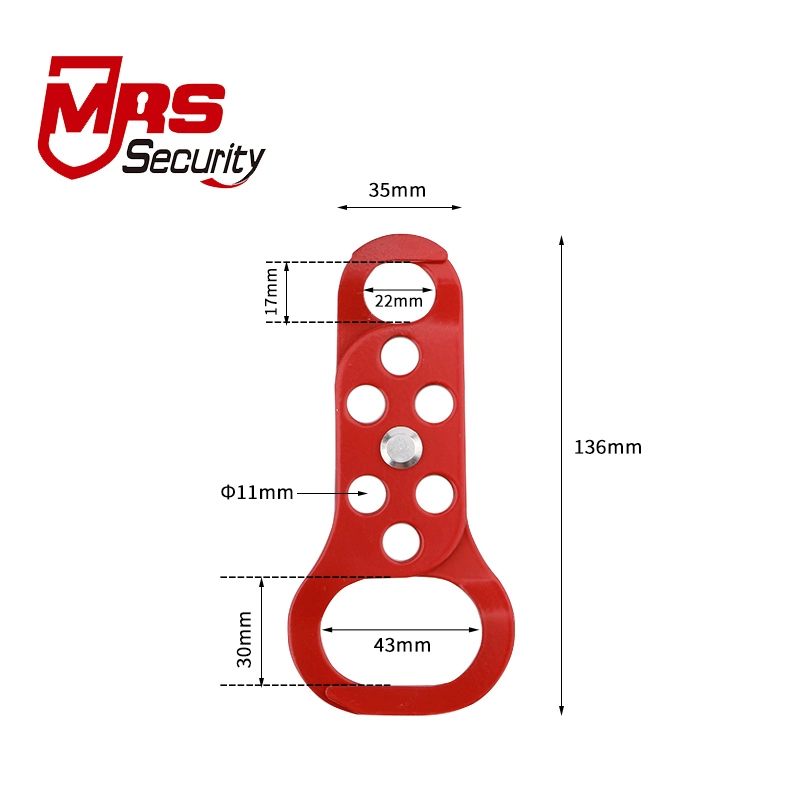 Red Six Holes Dual Head Lockout Hasp Iron Material Lockout Tagout