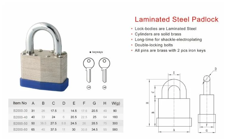 Waterproof Hardened Padlock High Quality Security 40mm Laminated Steel Padlock