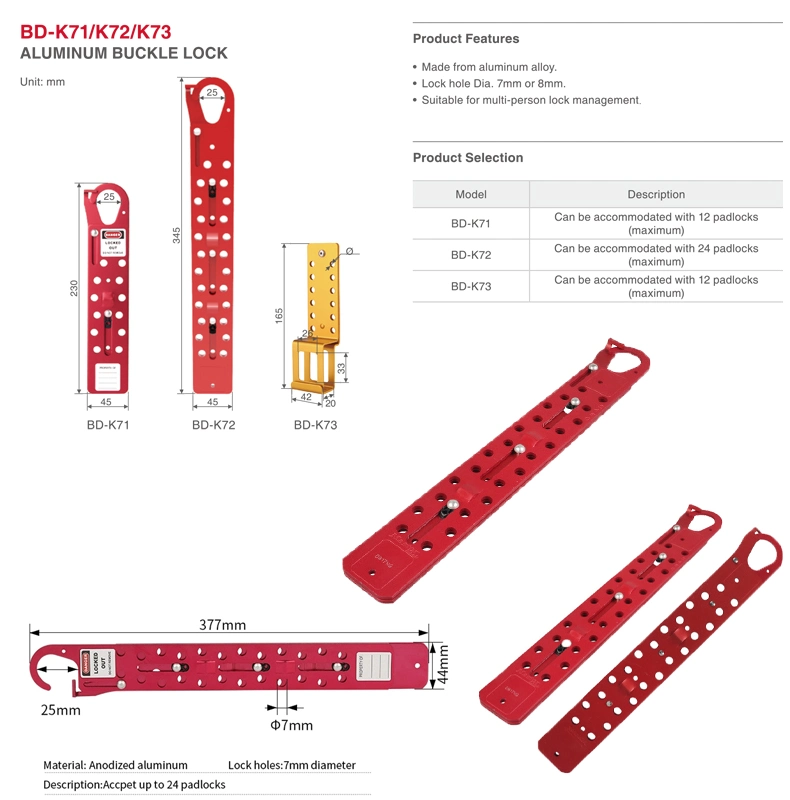 12 Keyholes Red Aluminum Buckle Lock Hasp Suitable for Multi-Person Lock Management