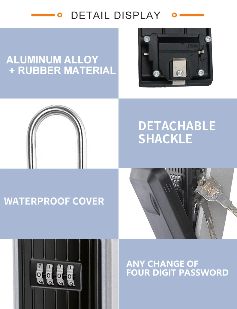 Waterproof Portable Large Capacity Black Aluminum Alloy Safe Key Storage Lock Box with Handle