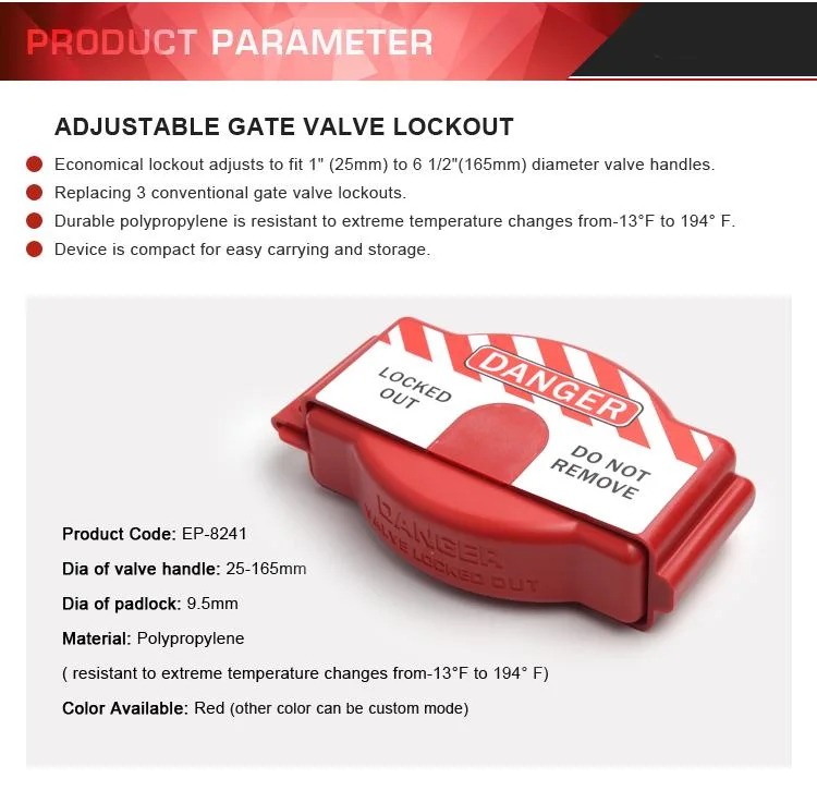 Durable Polypropylene Adjustable Gate Valve Lockout