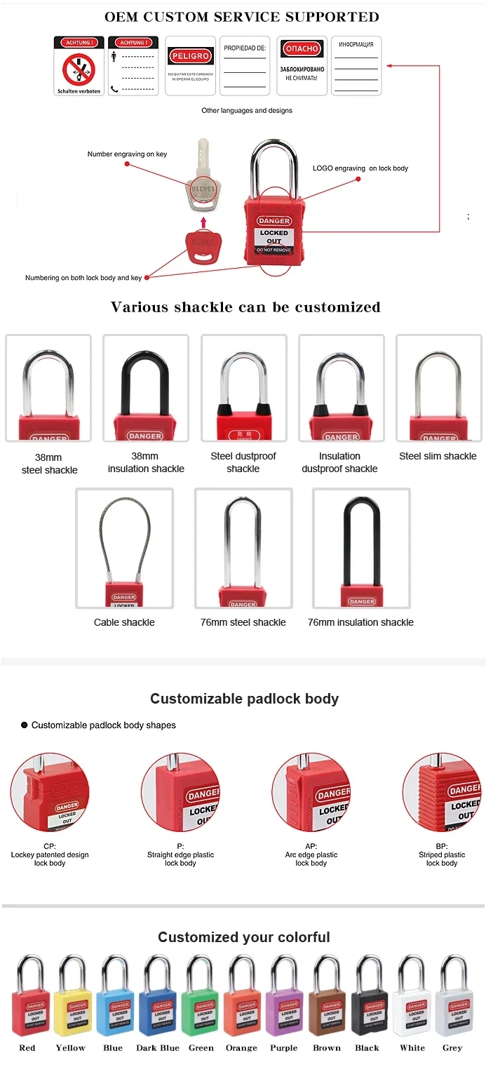 OEM Custom Label 38mm Safety Padlock Lockout with Security Lock Steel