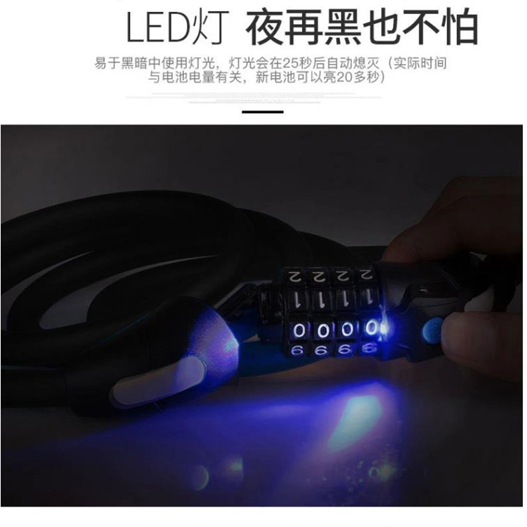 Bike Lock with LED Lamp Combination Lock Anti-Theft Mountain Bike Lock General Bicycle Scrub Steel Cable Lock LED Luminous Lock Al-LED4001