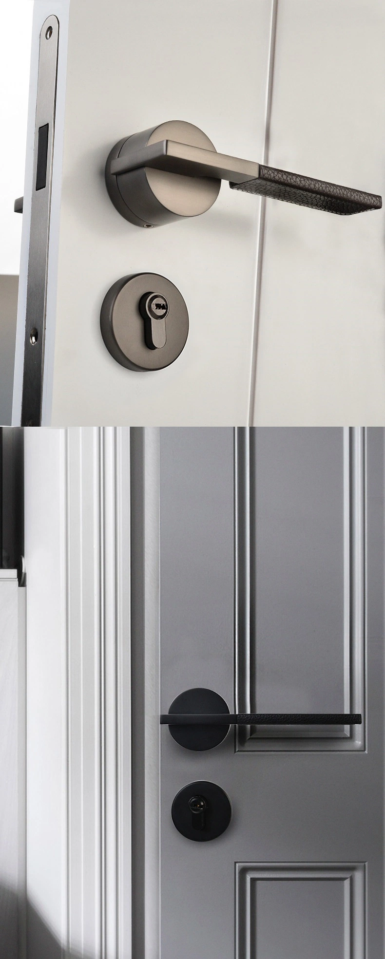 High Quality Bathroom Decoration Industrial Leather + Zinc Alloy Security Door Handle Door Lock