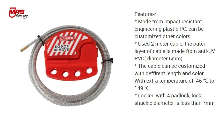 Safety Cable Lockout 1.8m Length Adjustable Security Lockout Steel PVC Cable