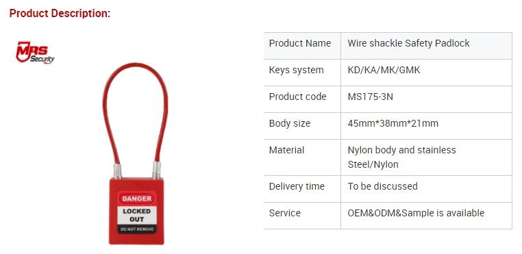 175mm Cable Shackle Security Padlocks with Key Red Plastic Safety Padlock