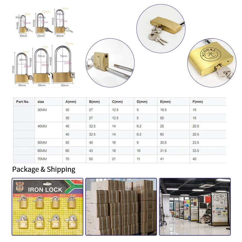 Security Brass Iron Lock Home Dormitory Factory Long Shackle Padlock