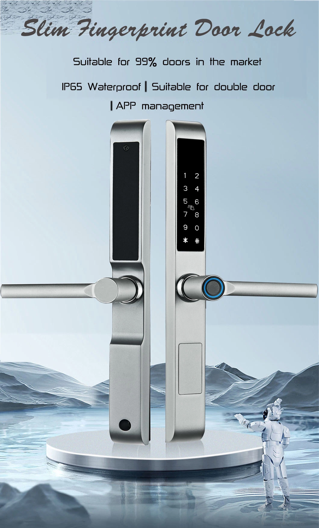 Stainless Steel Narrow Profile EU 3585 Mortise Ttlock Aluminum Door Smart Lock